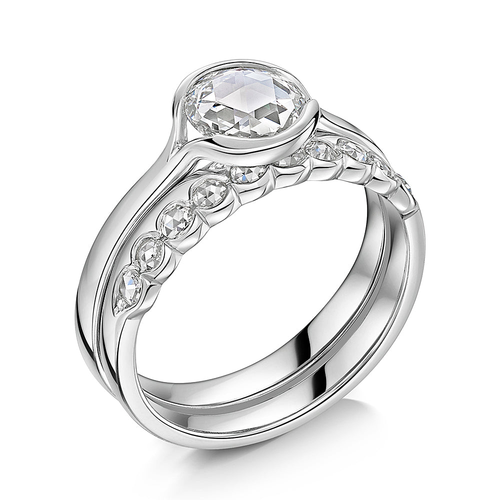 Rose Cut Diamond Wedding Ring with matching rose cut diamond engagement ring 