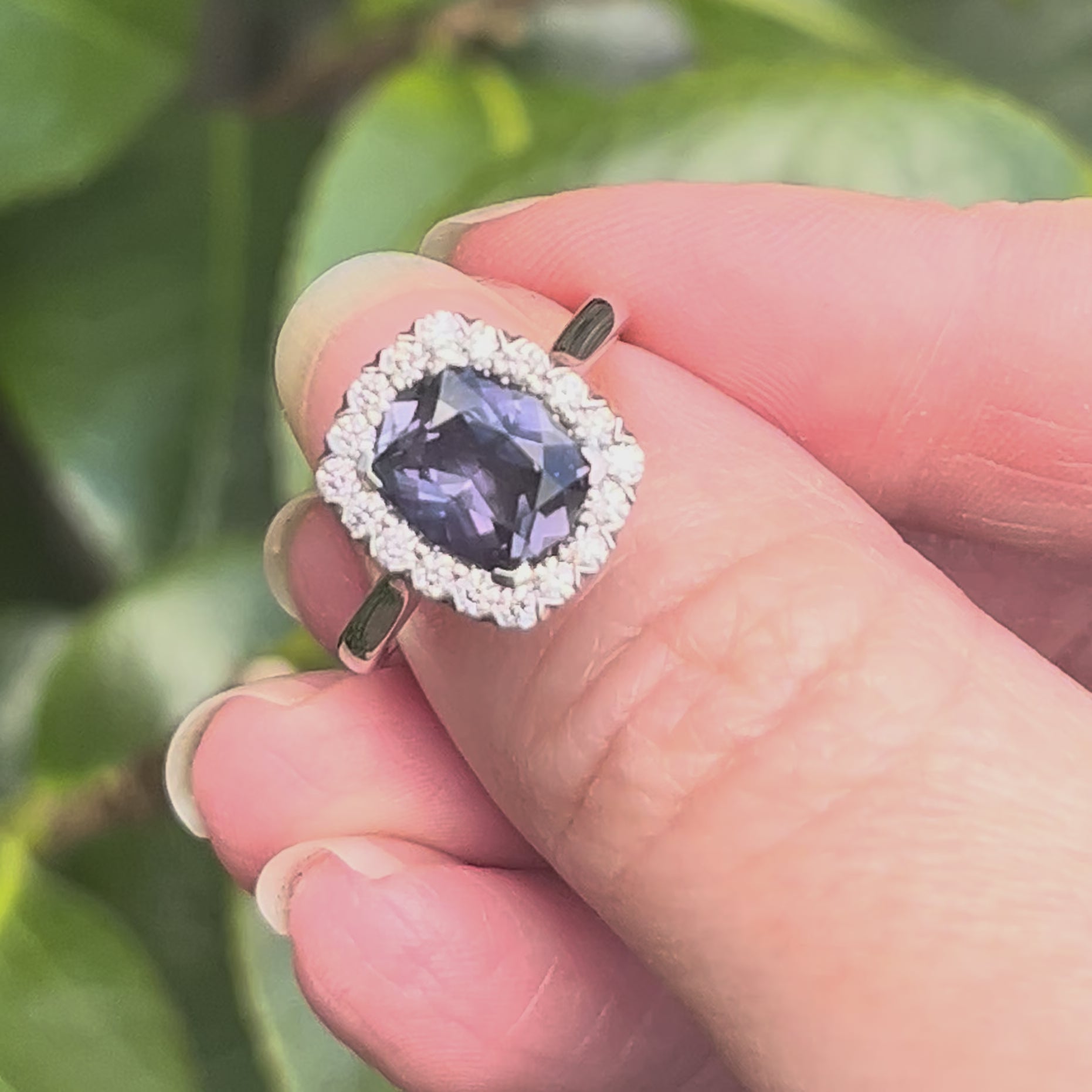 Blue Purple Colour Change Sapphire Engagement Ring