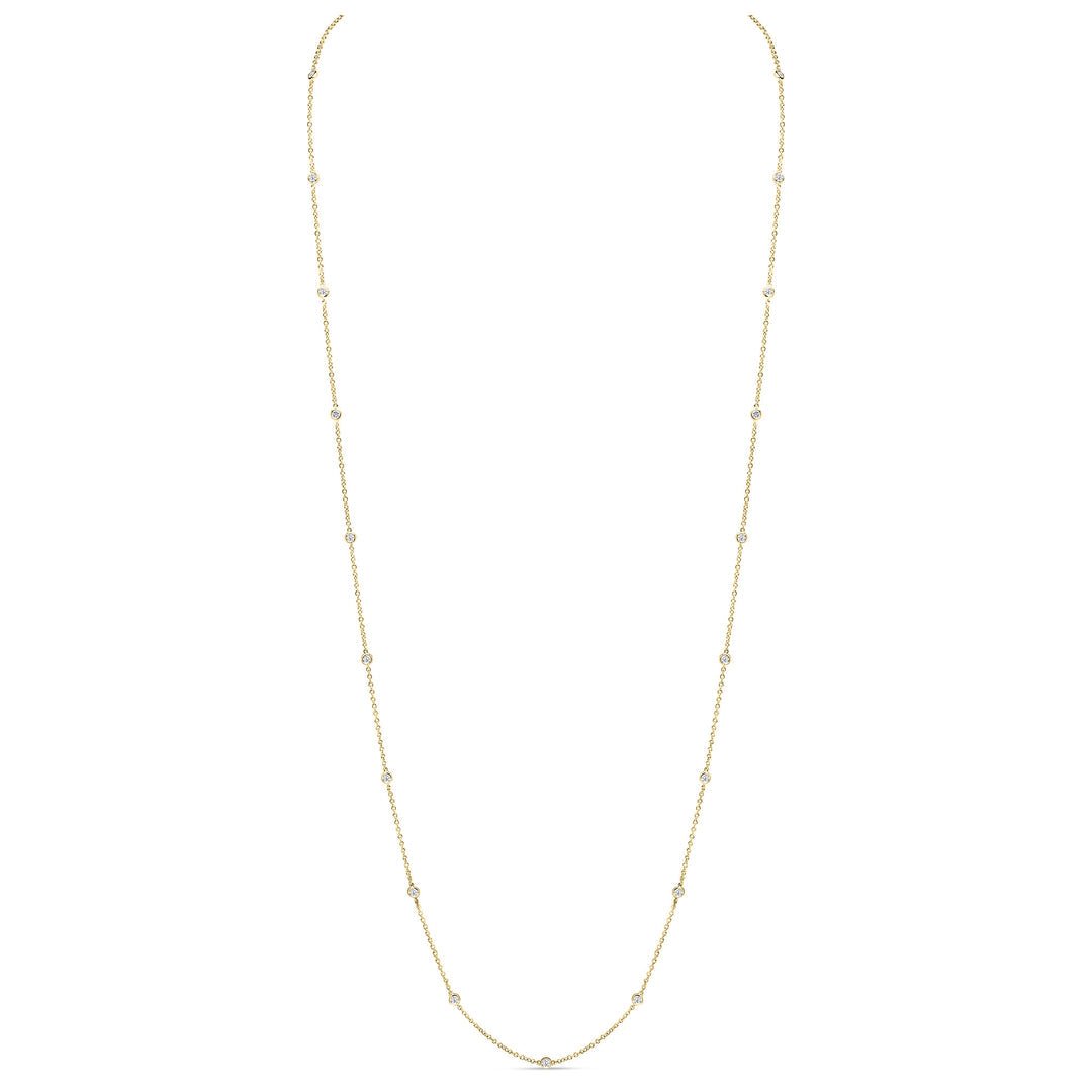 18ct Yellow Gold Diamond Station Opera Length Necklace 