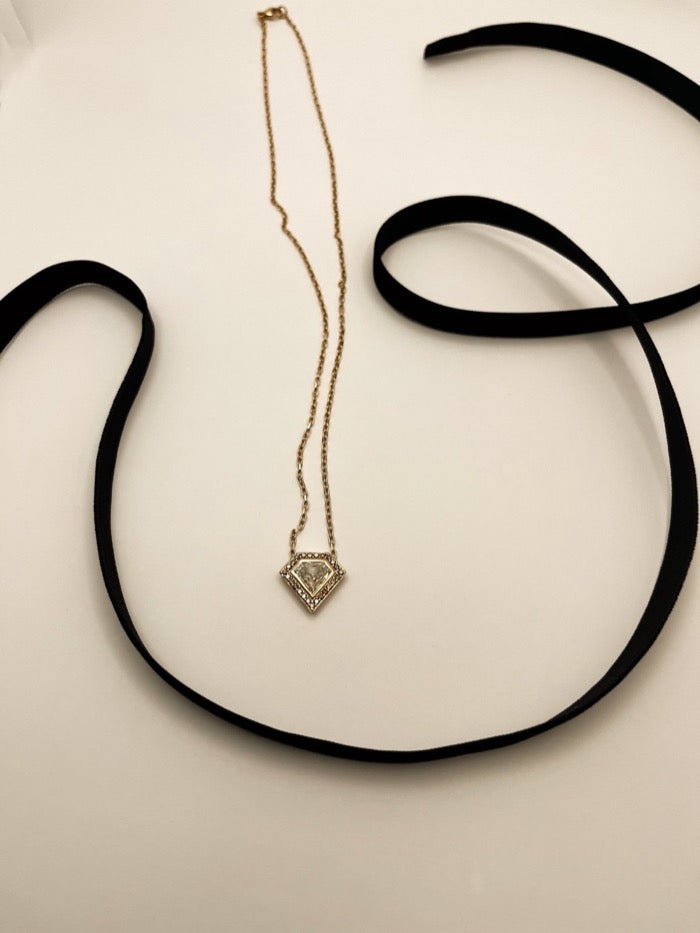 Shield Shaped Diamond Necklace in Rose Gold with Brown Diamonds