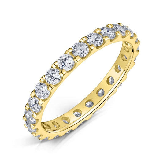 2.5mm 18ct Yellow Gold Classic Diamond Eternity Ring with round diamonds set all the way around on a white background.