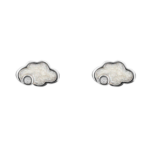 Silver Enamel Diamond Cloud Children's Earrings