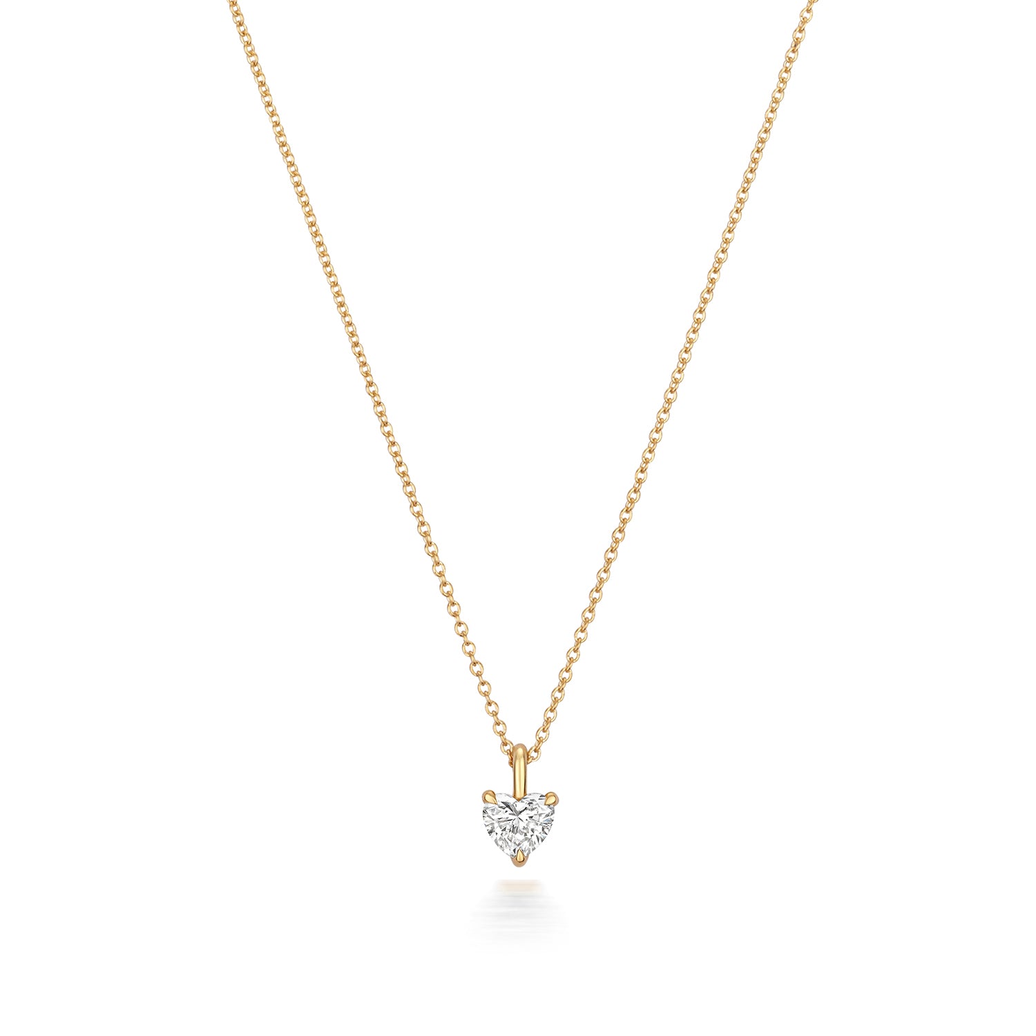 Heart Shaped Diamond Necklace in 18ct Yellow gold on a white background.