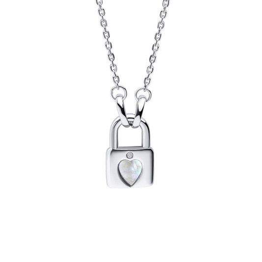 Children's Diamond Heart Padlock Necklace on a White Background 