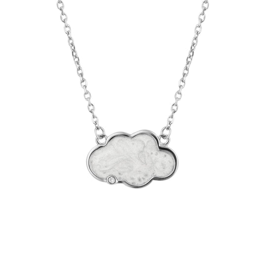 Children's Necklace with Enamel Cloud & Diamond with chain on a white background.