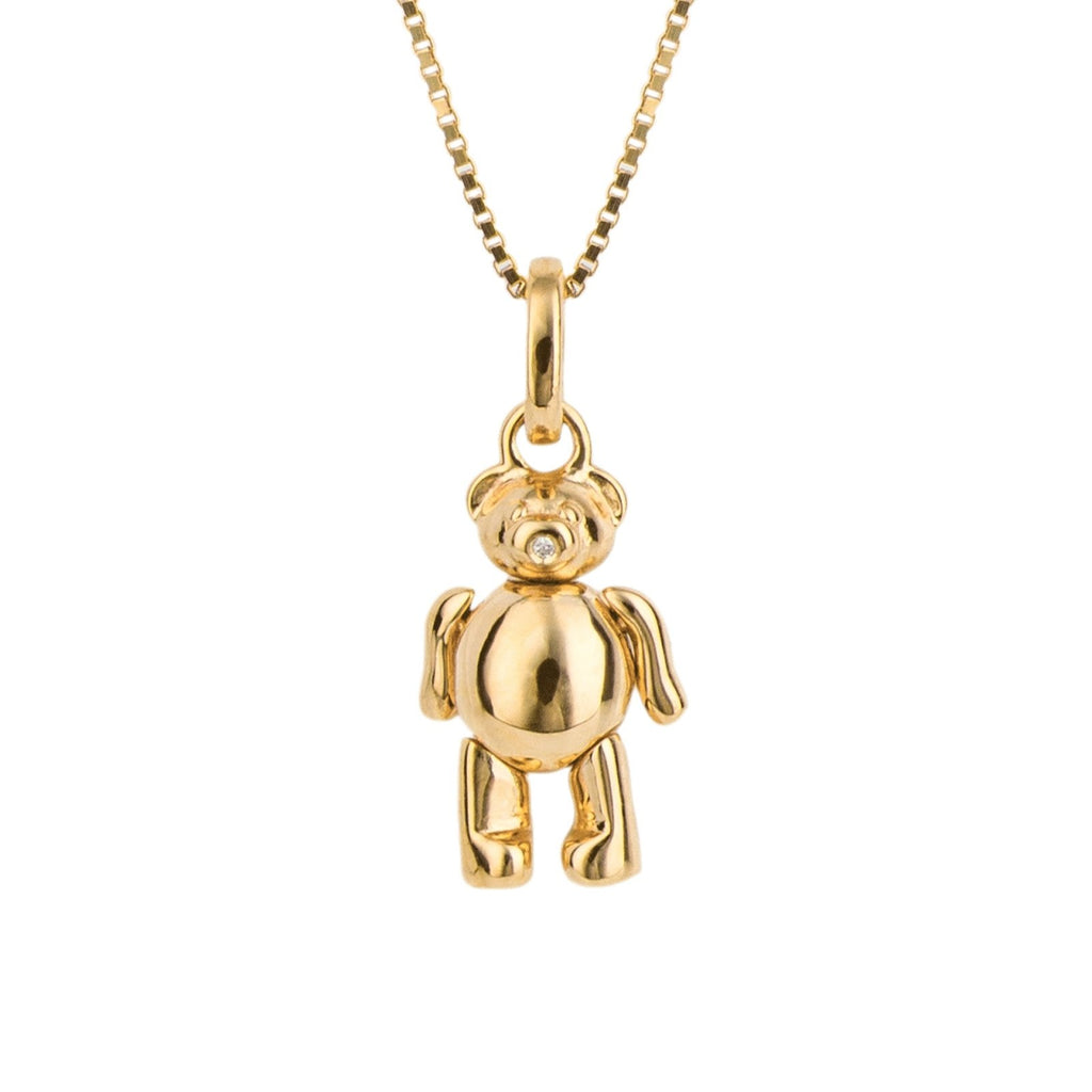 Children's Yellow Gold Diamond Teddy Bear Necklace