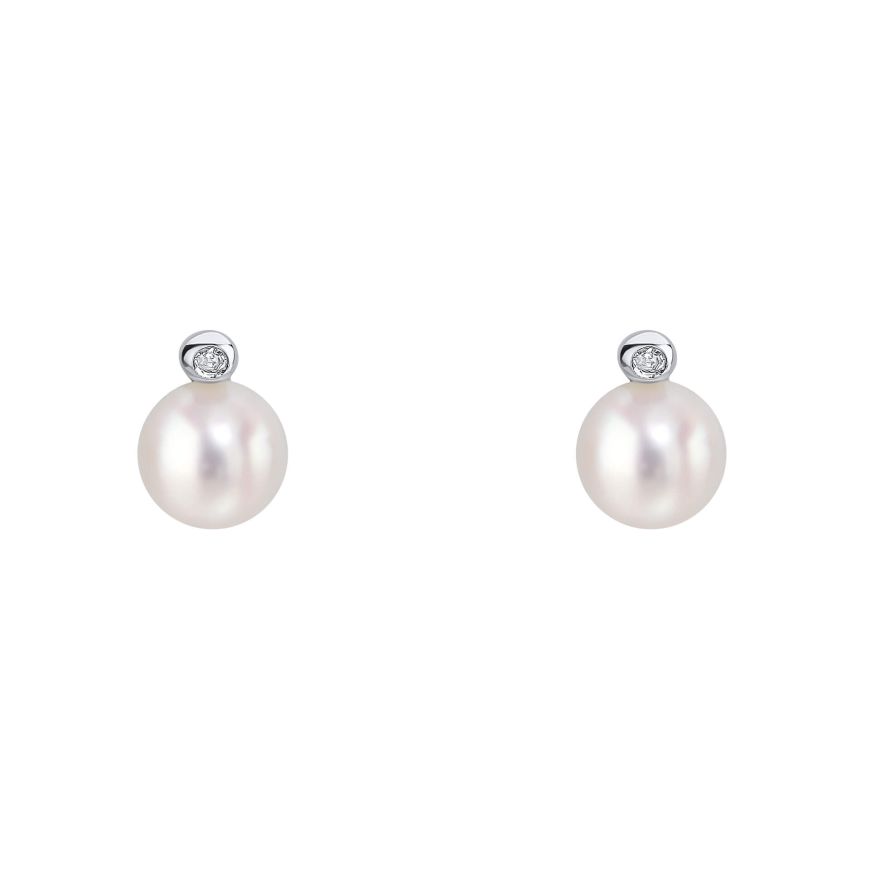 Children's Pearl & Diamond Earrings on a White Background.