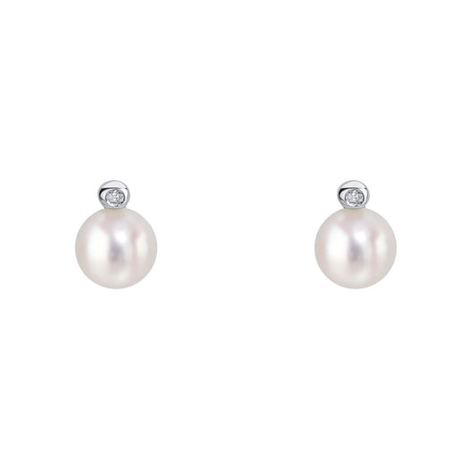 Children's Pearl & Diamond Earrings on a White Background.