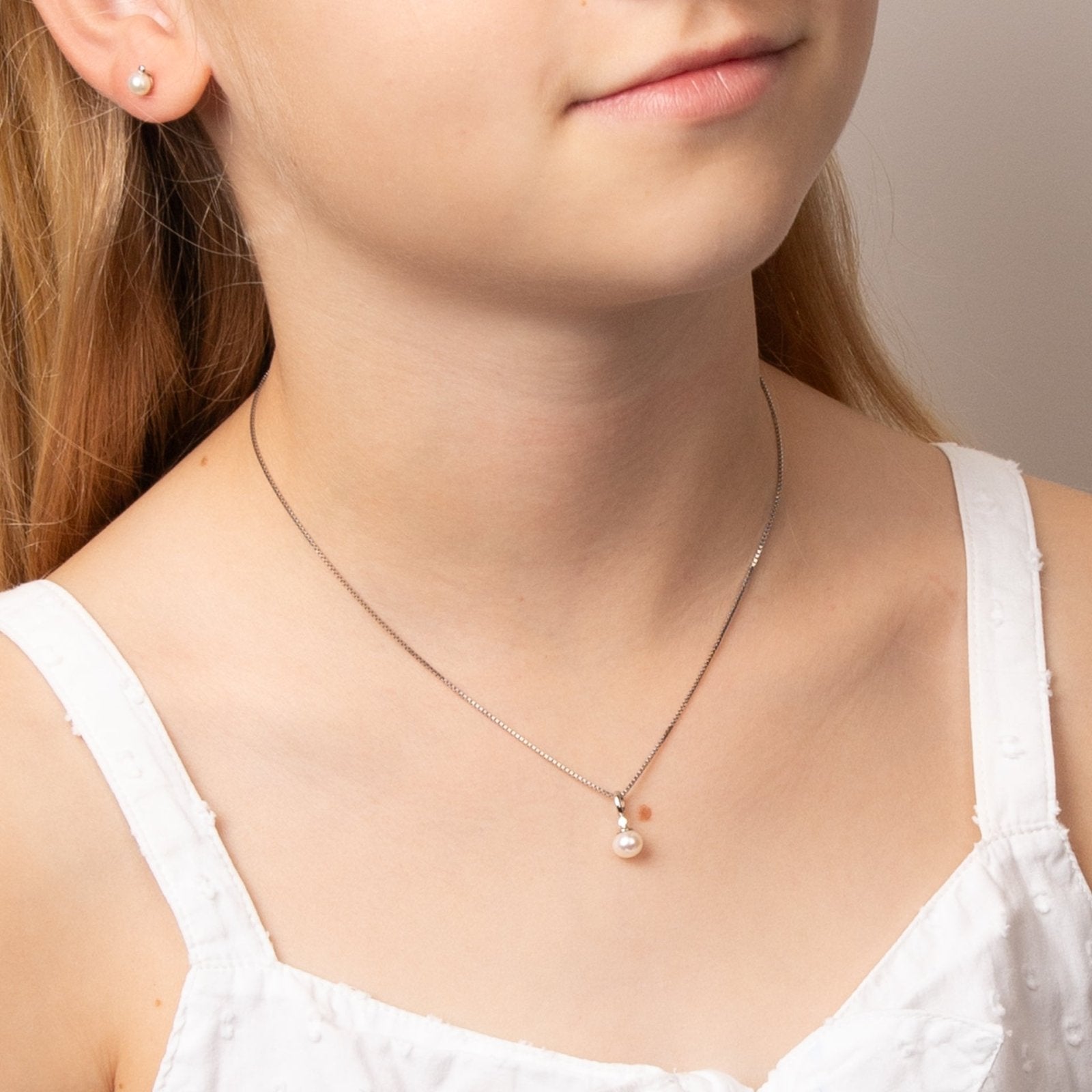 Children's Pearl Drop Necklace and Earrings worn by little girl.