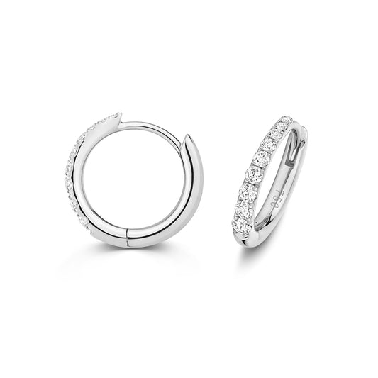 Dainty Diamond Hoop Earrings in 18ct White Gold on a white background