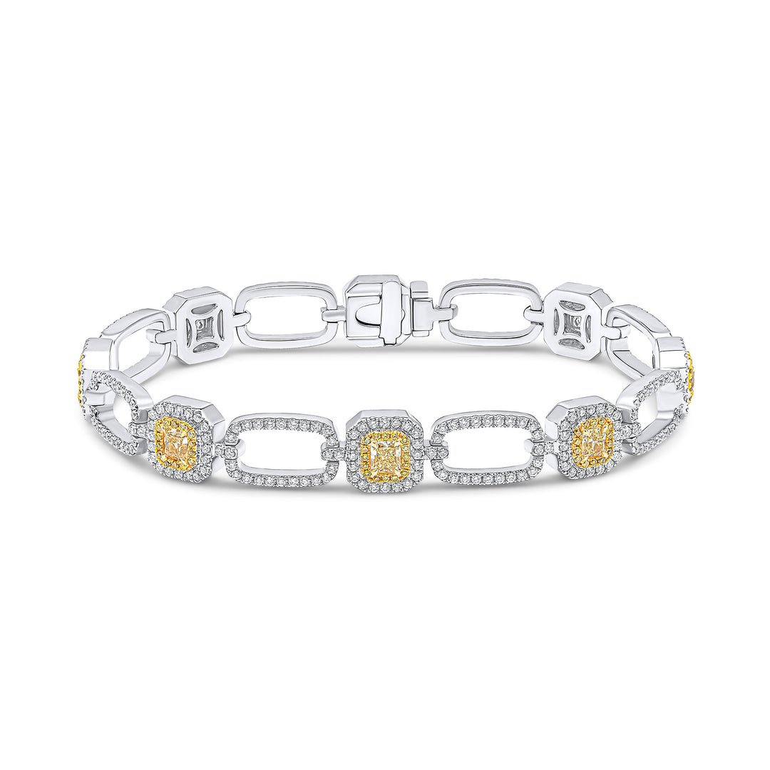 Fancy Yellow Diamond Bracelet on a white background.