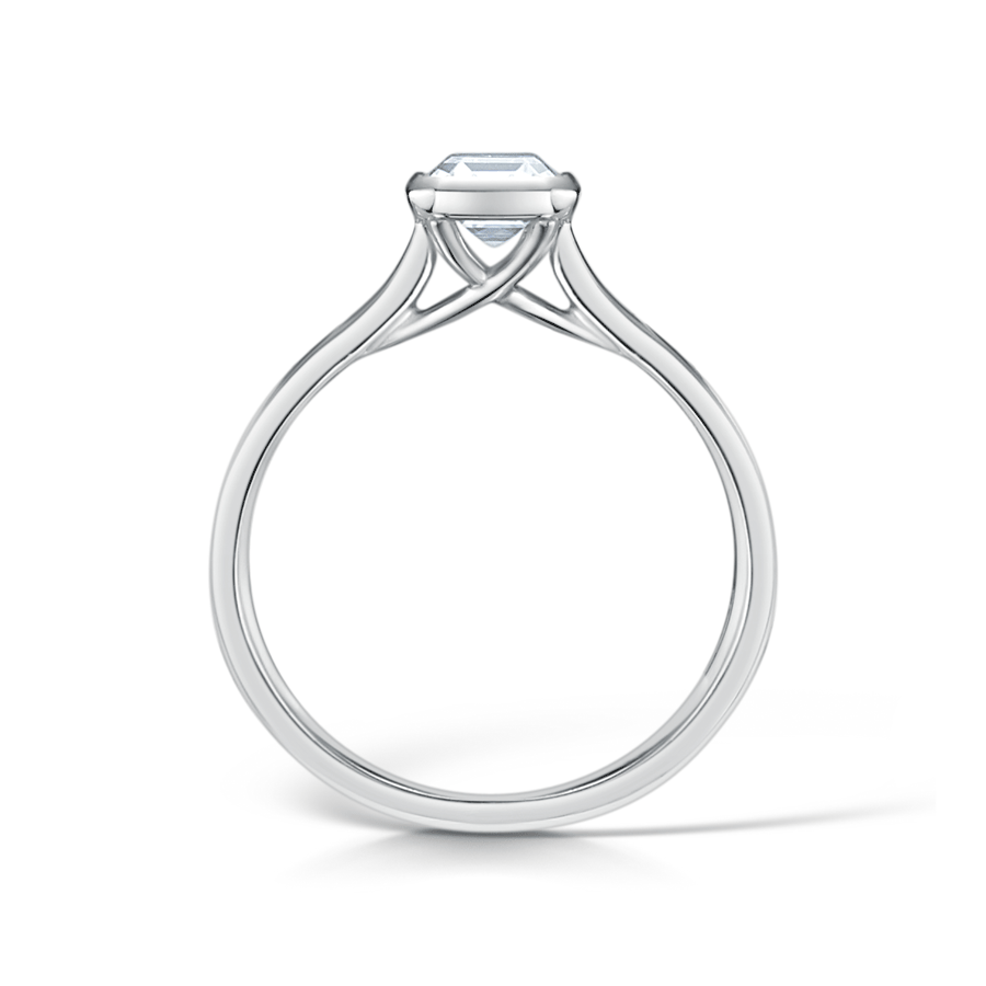 Minimal Emerald Cut Diamond Engagement ring with Bezel Setting - crossover side view.