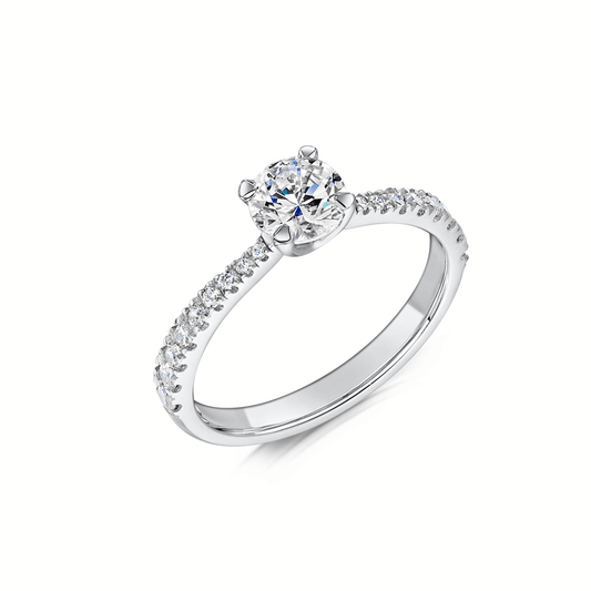 Round Diamond Engagement Ring With Diamond Shoulders on white background